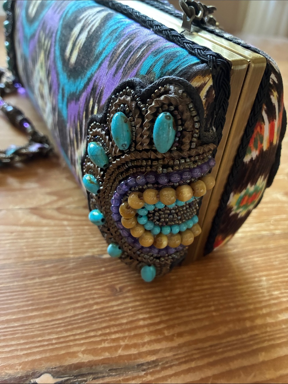 Sensational Mary Frances Natural, Crystal & Painted Stones Ikat Clutch Bag - Picture 8 of 16